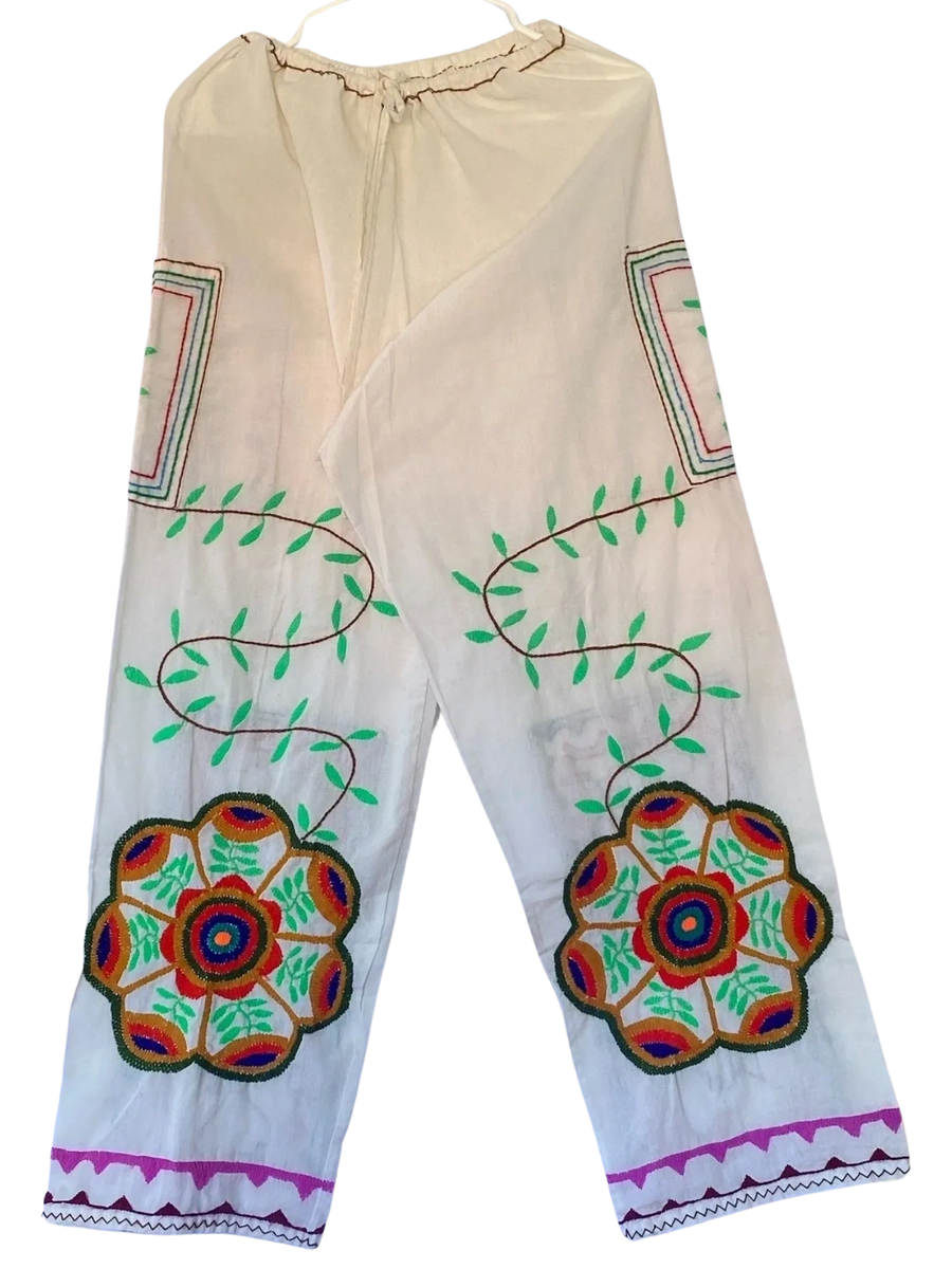 White Traditional Handmade Shipibo Ayahuasca Ceremony Pants L-XL